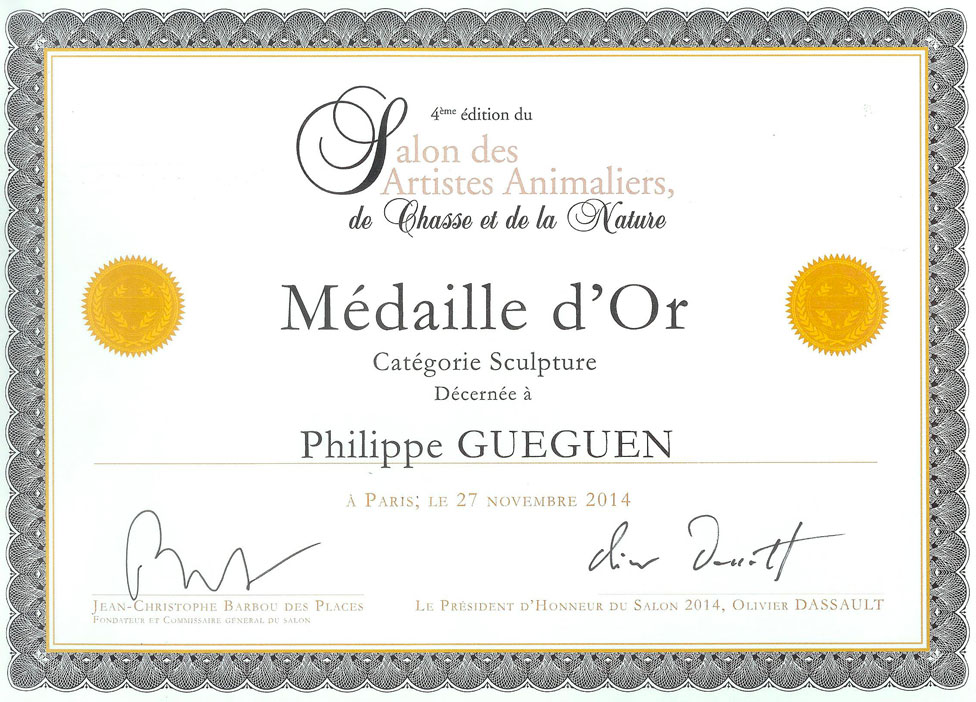 Médaille d’or au Salon des Artistes Animaliers