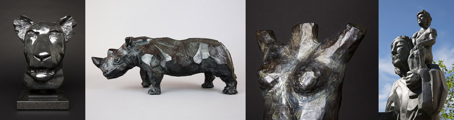 Sculptures de Philippe Gueguen : lionceau, rhinocéros, buste, Saint-Christophe