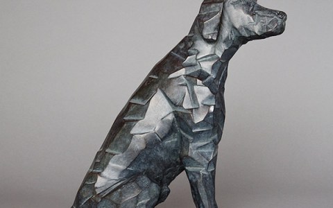 Epagneul version facettes, sculpture de Philippe Gueguen