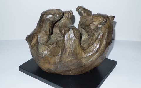 Ourson boule version patine, sculpture de Philippe Gueguen