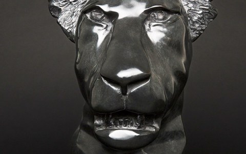Tête de lionceau version lisse, sculpture de Philippe Gueguen
